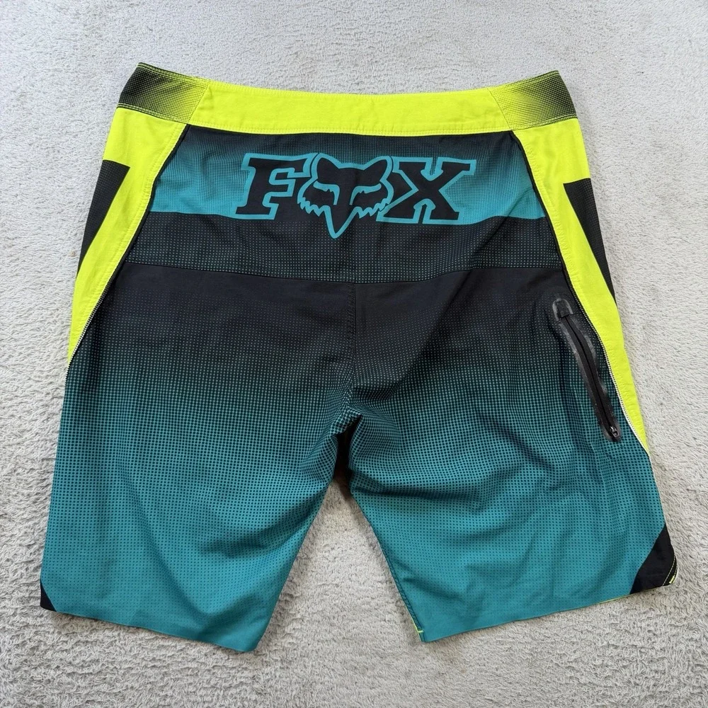 Fox Racing Board Shorts Men 36 Yellow Performance Stretch Drawstring Hybrid Swim